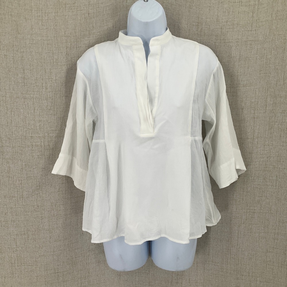 Vince Blouse Womens XXS White Cotton Split Neck Gauze Minimalist Classic Luxury